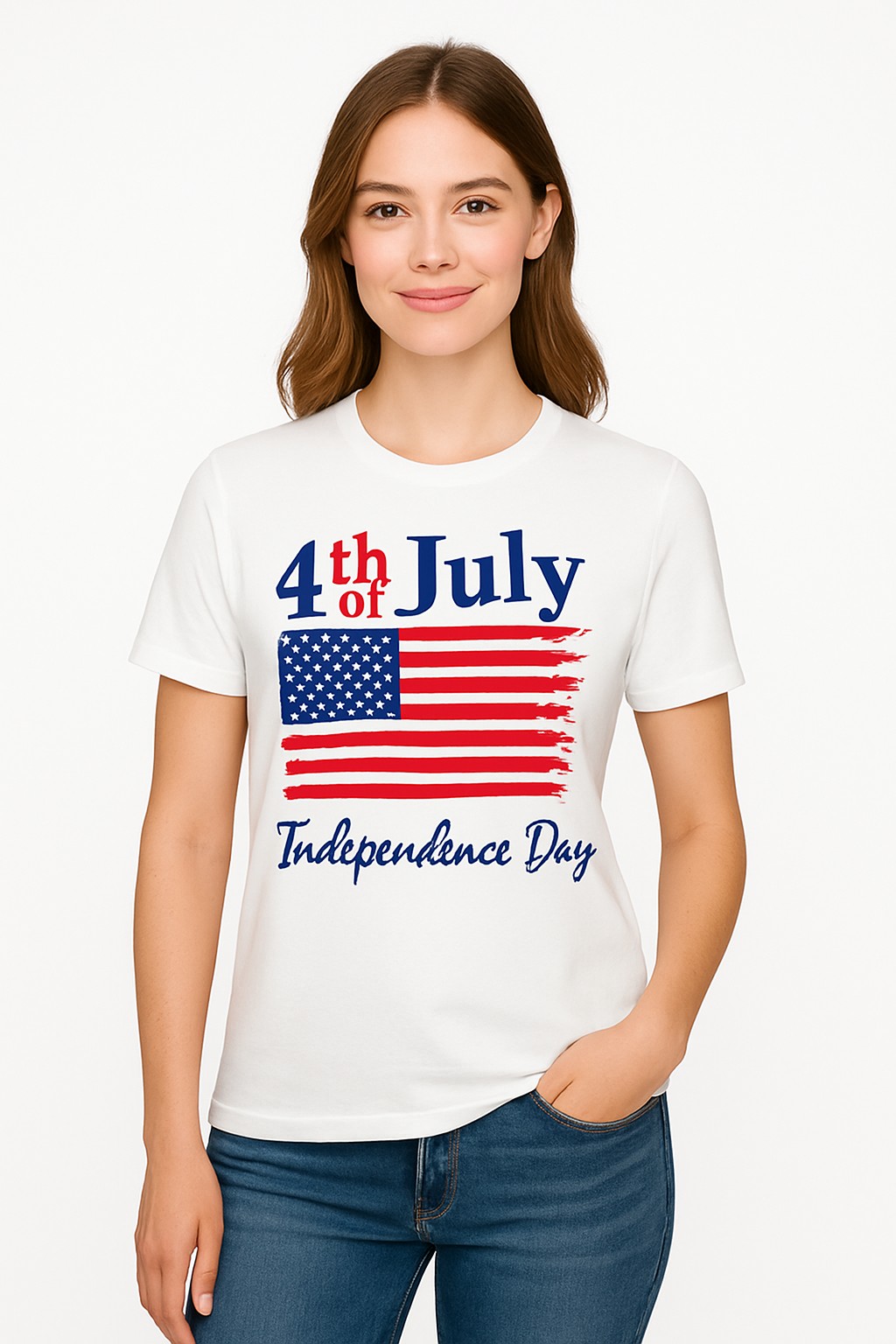 Model wearing Flag Tee 2